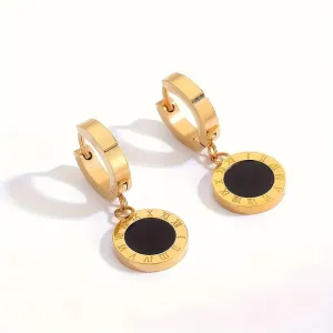 1 Pair of Hypoallergenic Stainless Steel Gold-Plated Roman Numerals Earrings
