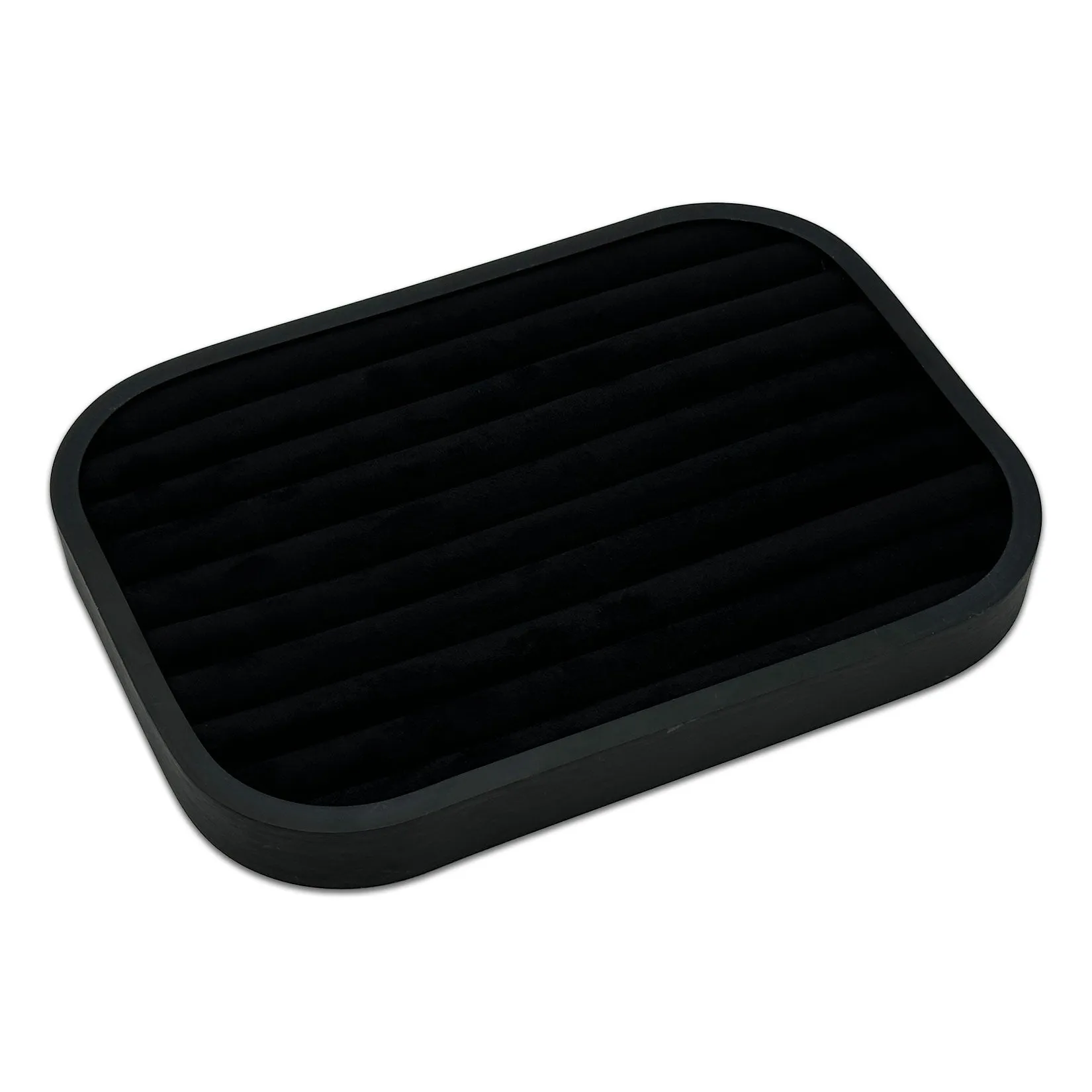 10 5/8" x 7 5/8" Black Brushed Aluminum Black Velvet 9 Row Ring Display Tray