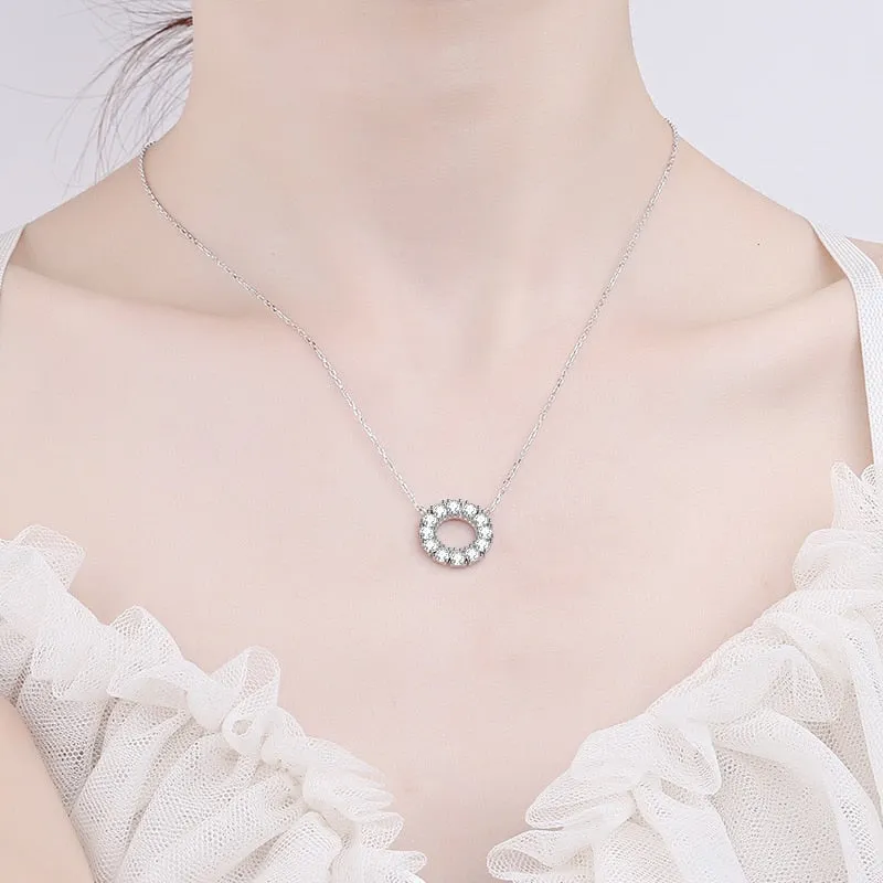 100% Moissanite Necklace- Circle Pendant Solid 925 Sterling Silver