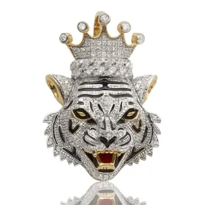10K 0.75CTW DIAMOND TIGER WITH CROWN PENDANT