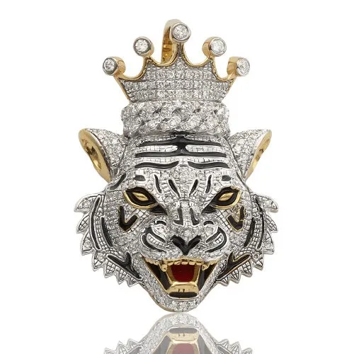 10K 0.75CTW DIAMOND TIGER WITH CROWN PENDANT
