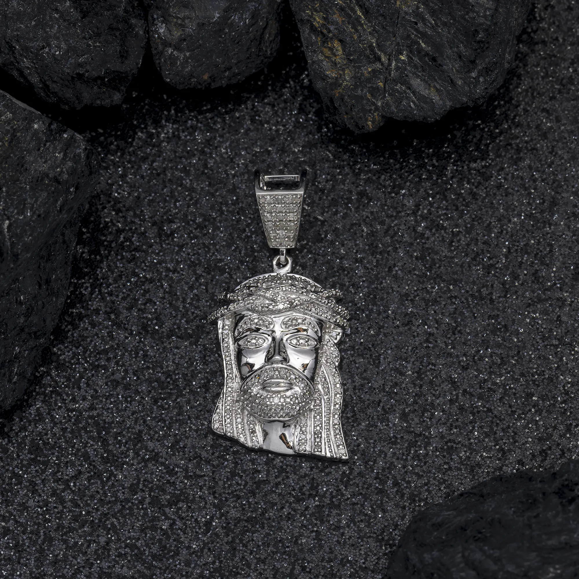 10K GOLD ROUND DIAMOND JESUS HEAD PENDANT 0.31 CT