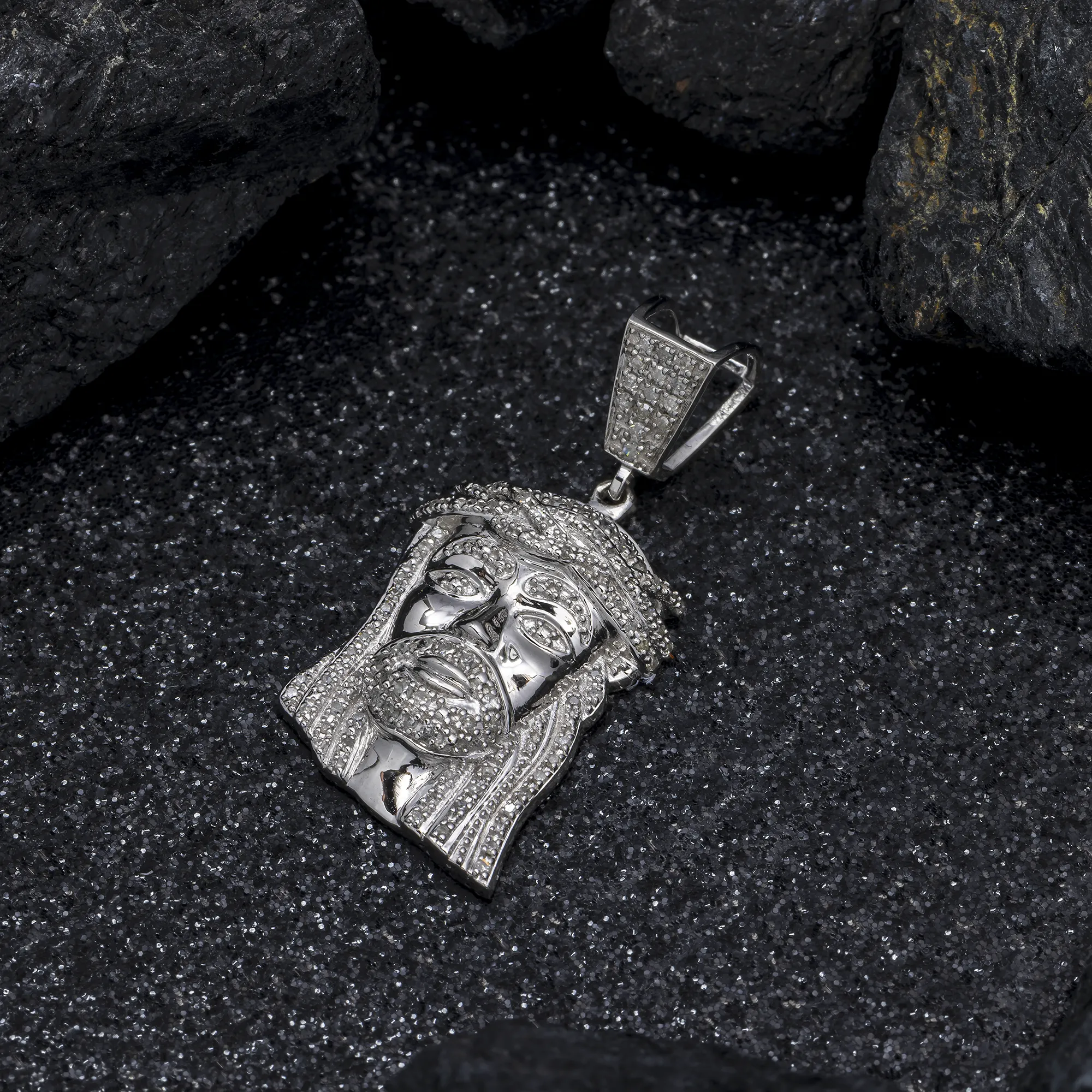 10K GOLD ROUND DIAMOND JESUS HEAD PENDANT 0.31 CT