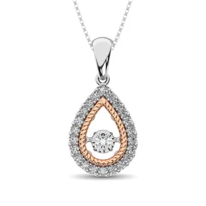10K Two Tone 1/4 Ctw Tearshape Moving Diamond Pendant