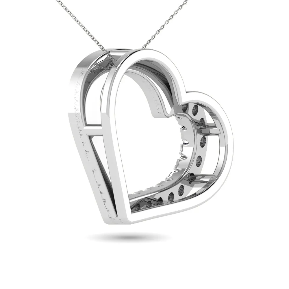 10K White Gold 1/10 Ctw Diamond Heart Pendant ( Color G-H, Clarity I1-I2 )