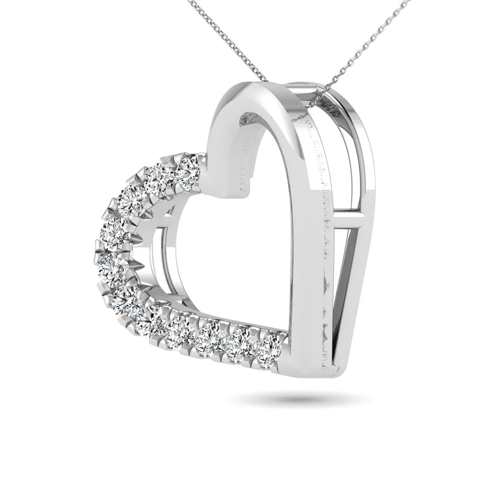 10K White Gold 1/10 Ctw Diamond Heart Pendant ( Color G-H, Clarity I1-I2 )