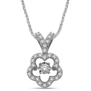 10K White Gold 1/3 Ctw Flower Shape Moving Diamond Pendant