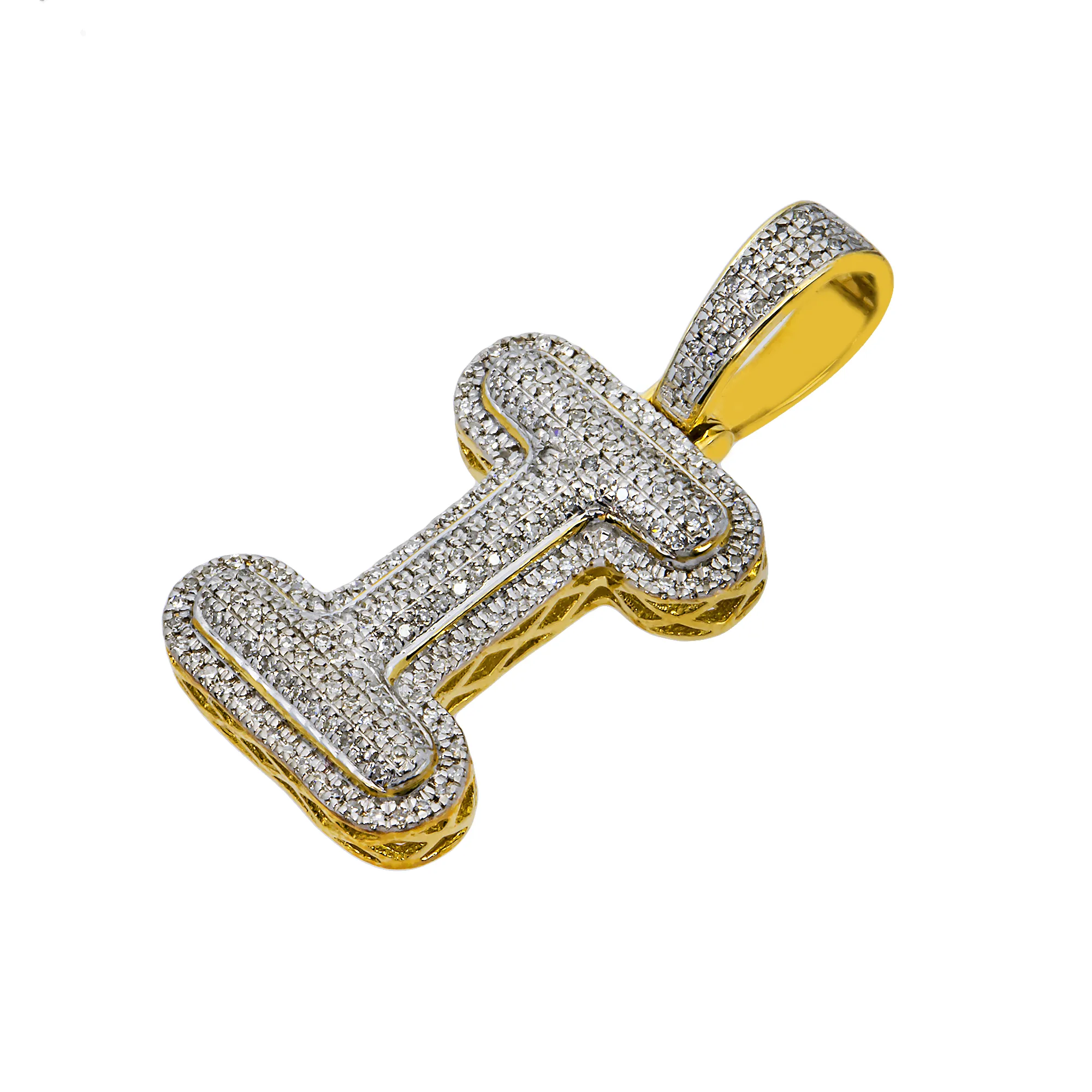 10k Yellow Gold Diamond Letter I Pendant 0.35 Ctw