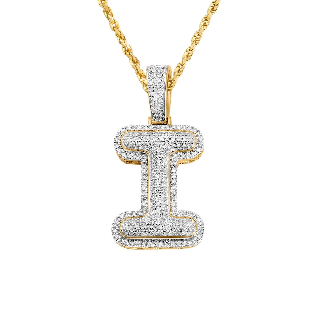 10k Yellow Gold Diamond Letter I Pendant 0.35 Ctw