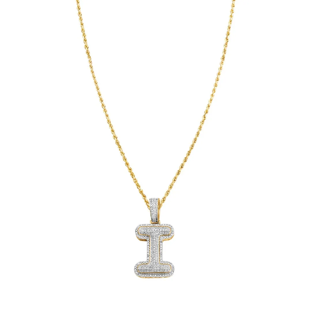 10k Yellow Gold Diamond Letter I Pendant 0.35 Ctw