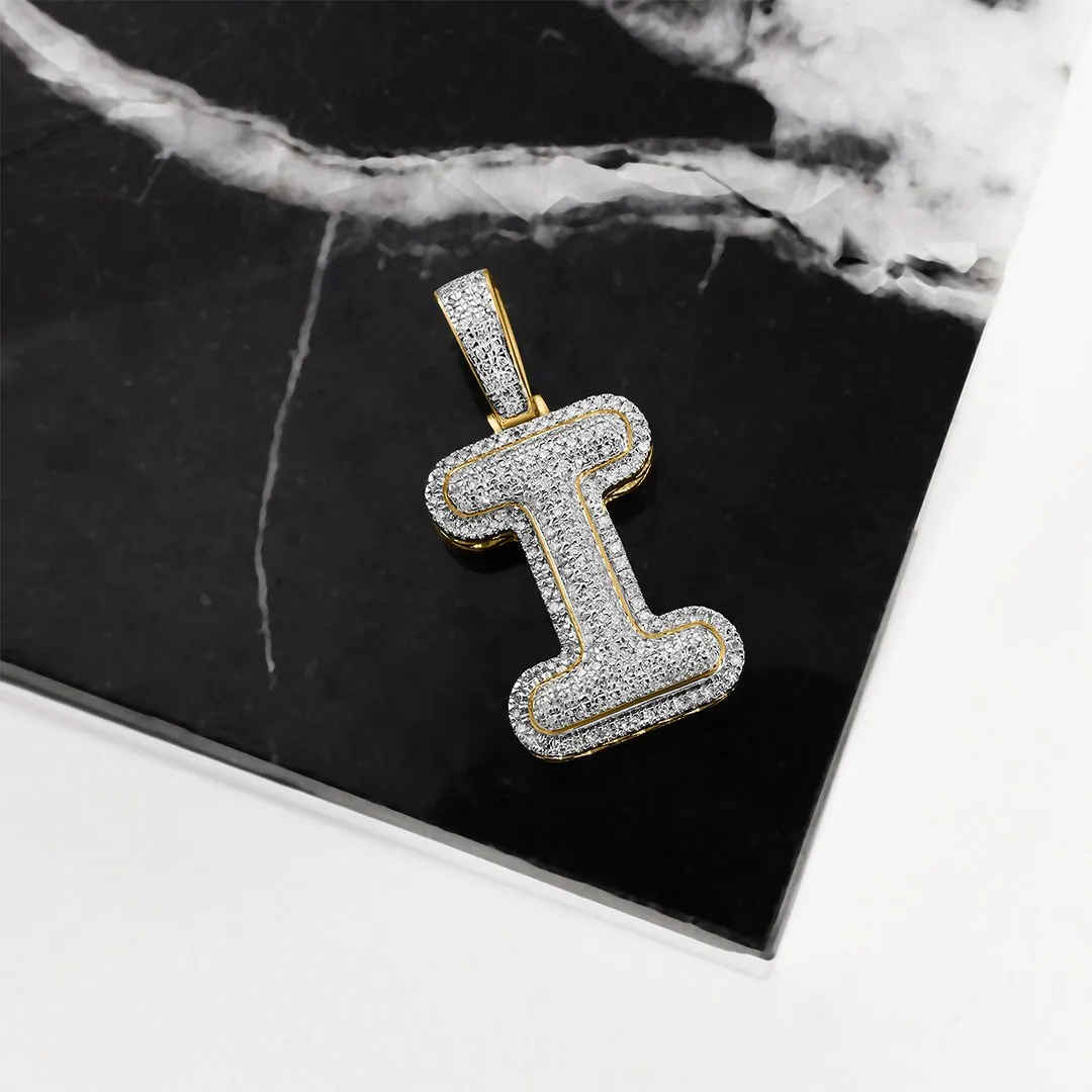 10k Yellow Gold Diamond Letter I Pendant 0.35 Ctw