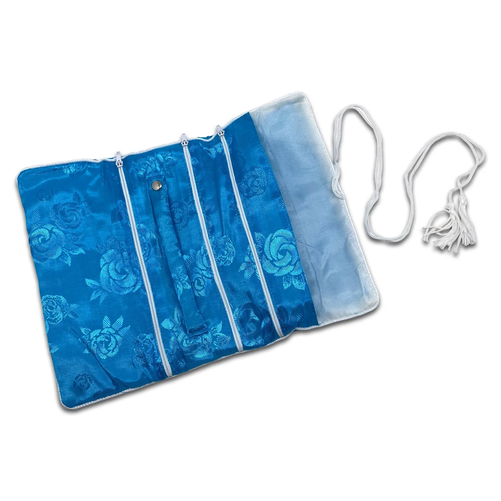 11 1/2" x 8 1/2" Blue Floral Pattern Jewelry Case Roll