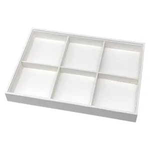 11" x 8" White Leatherette 6 Compartment Jewelry Tray