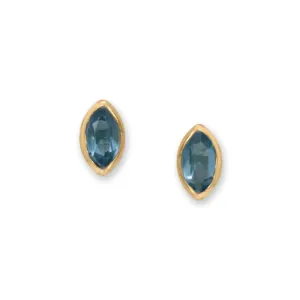 14 Karat Gold Plated Marquise Blue Glass Stud Earrings