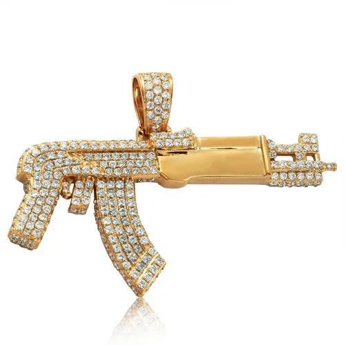 14K 3.20CTW DIAMOND AK-47 GUN PENDANT