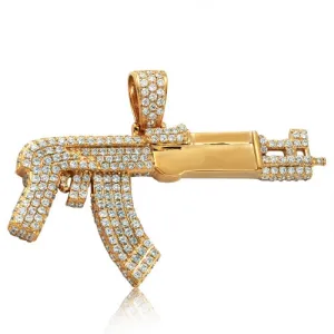 14K 3.20CTW DIAMOND AK-47 GUN PENDANT