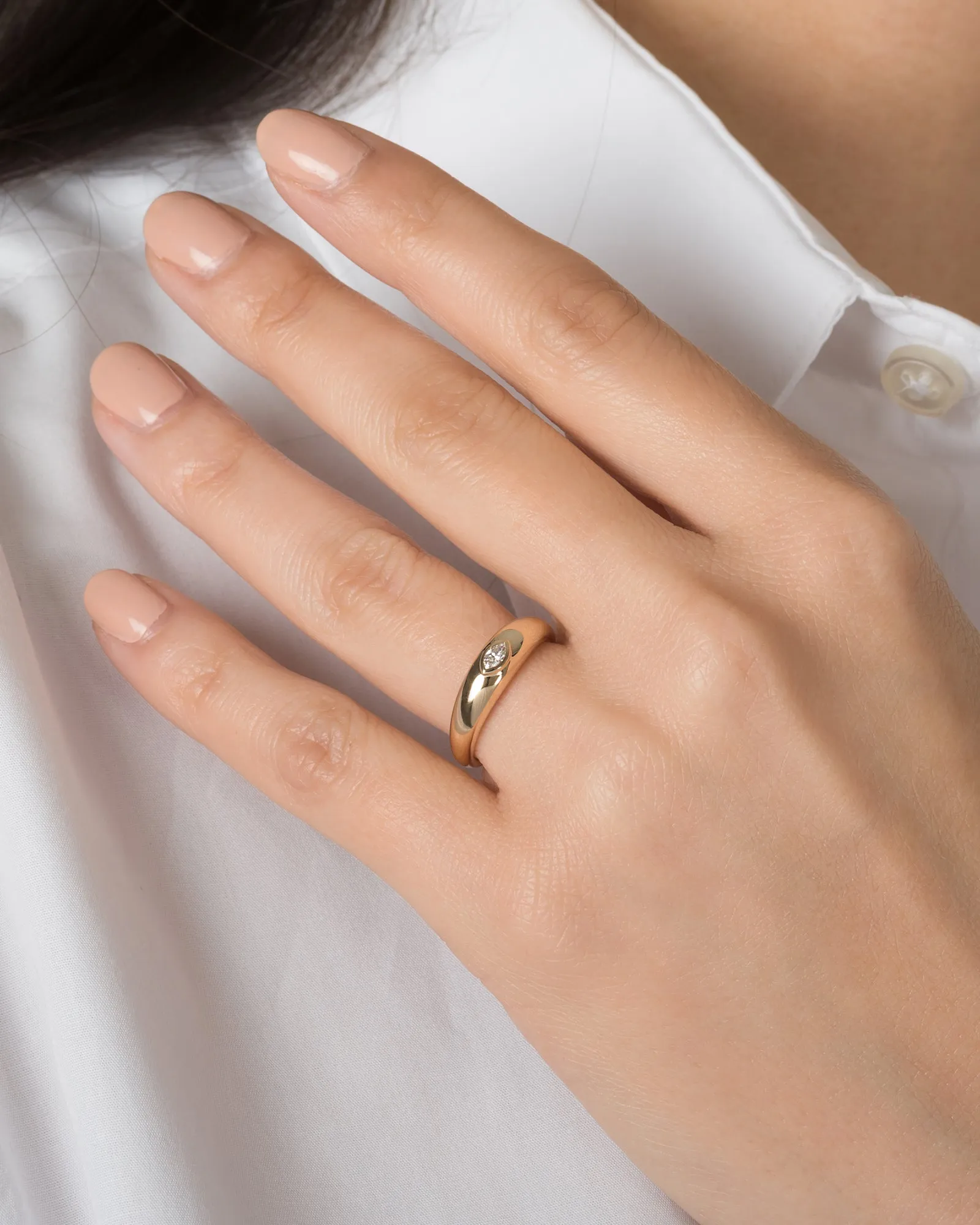 14K Diamond Marquise Dome Ring