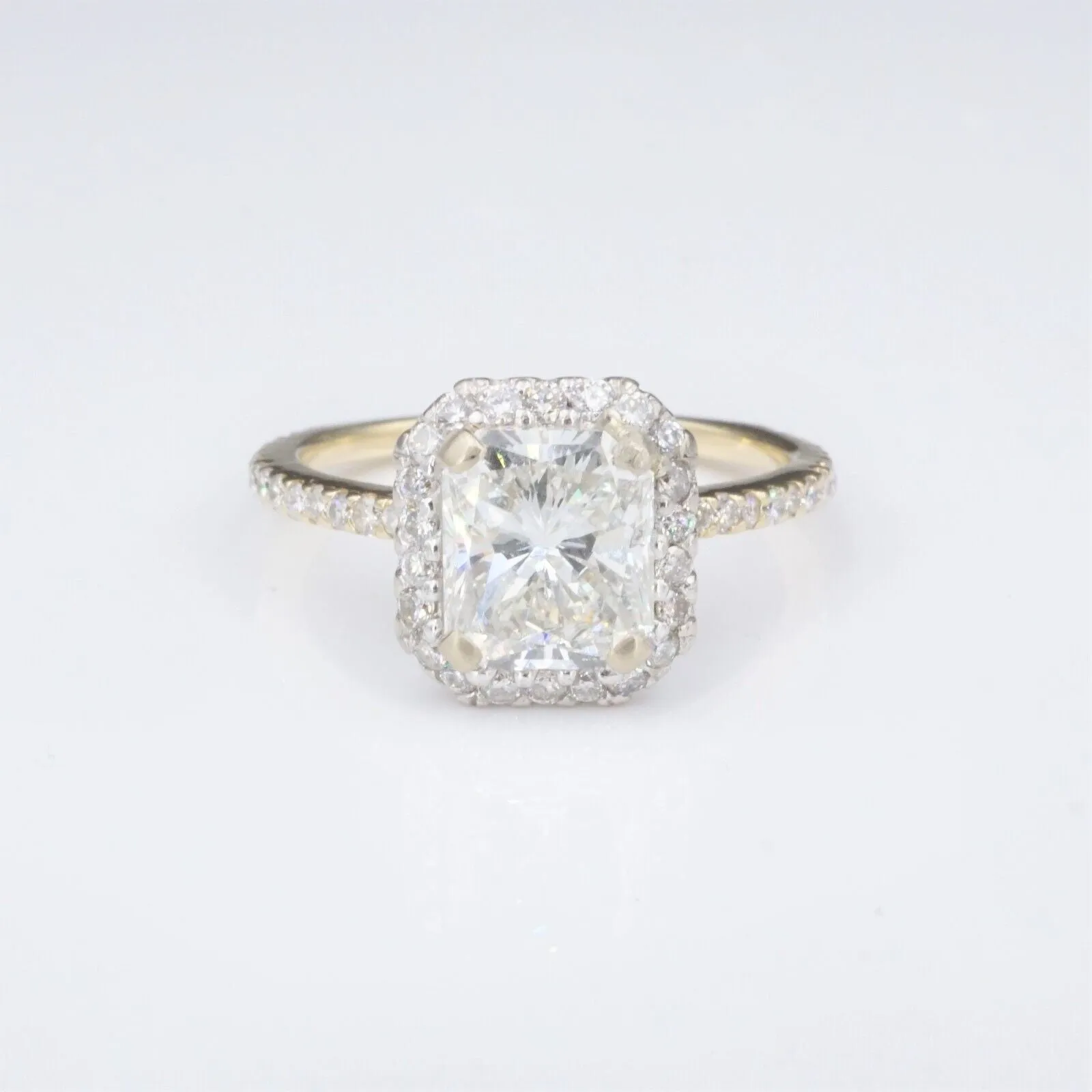 14K Gold 2.5 carat Radiant Diamond Halo Engagement Ring Size 7 GIA CO1022