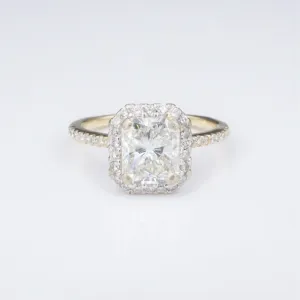 14K Gold 2.5 carat Radiant Diamond Halo Engagement Ring Size 7 GIA CO1022