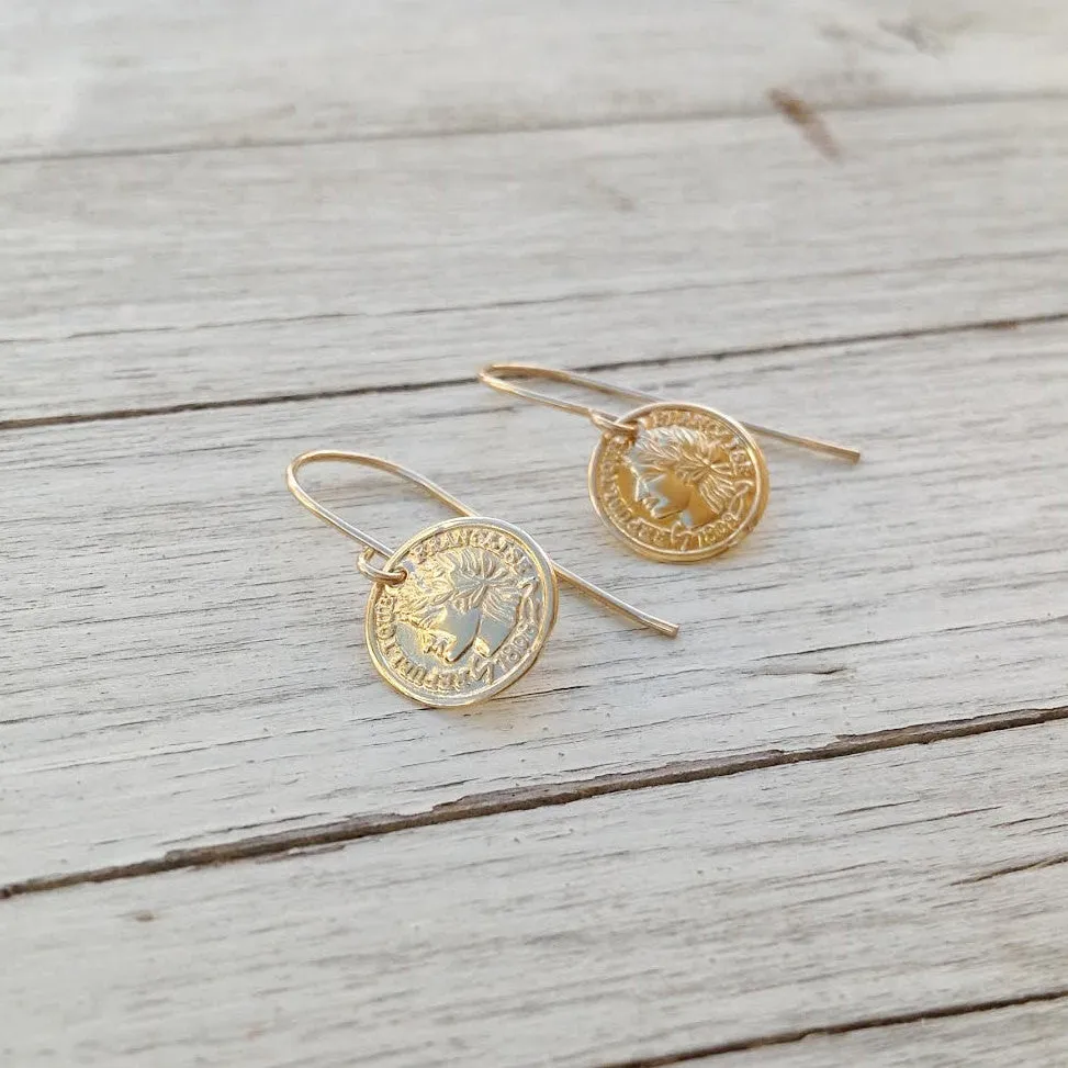 14k Gold filled dangle Coin earrings