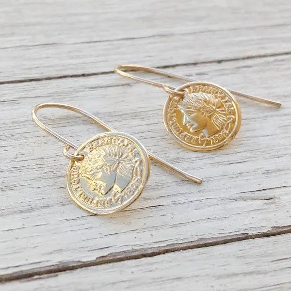 14k Gold filled dangle Coin earrings