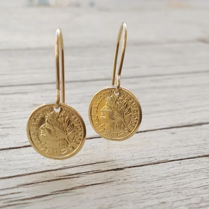 14k Gold filled dangle Coin earrings