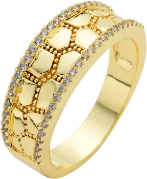 14K Gold Plated Rings For Men,Gold Nugget Rings For Men/Women, Vintage Cubic Zirconia Diamond Mens Pinky Rings