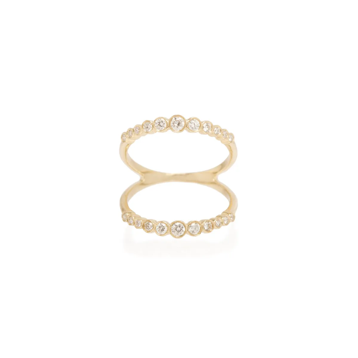 14k open graduated bezel bar ring
