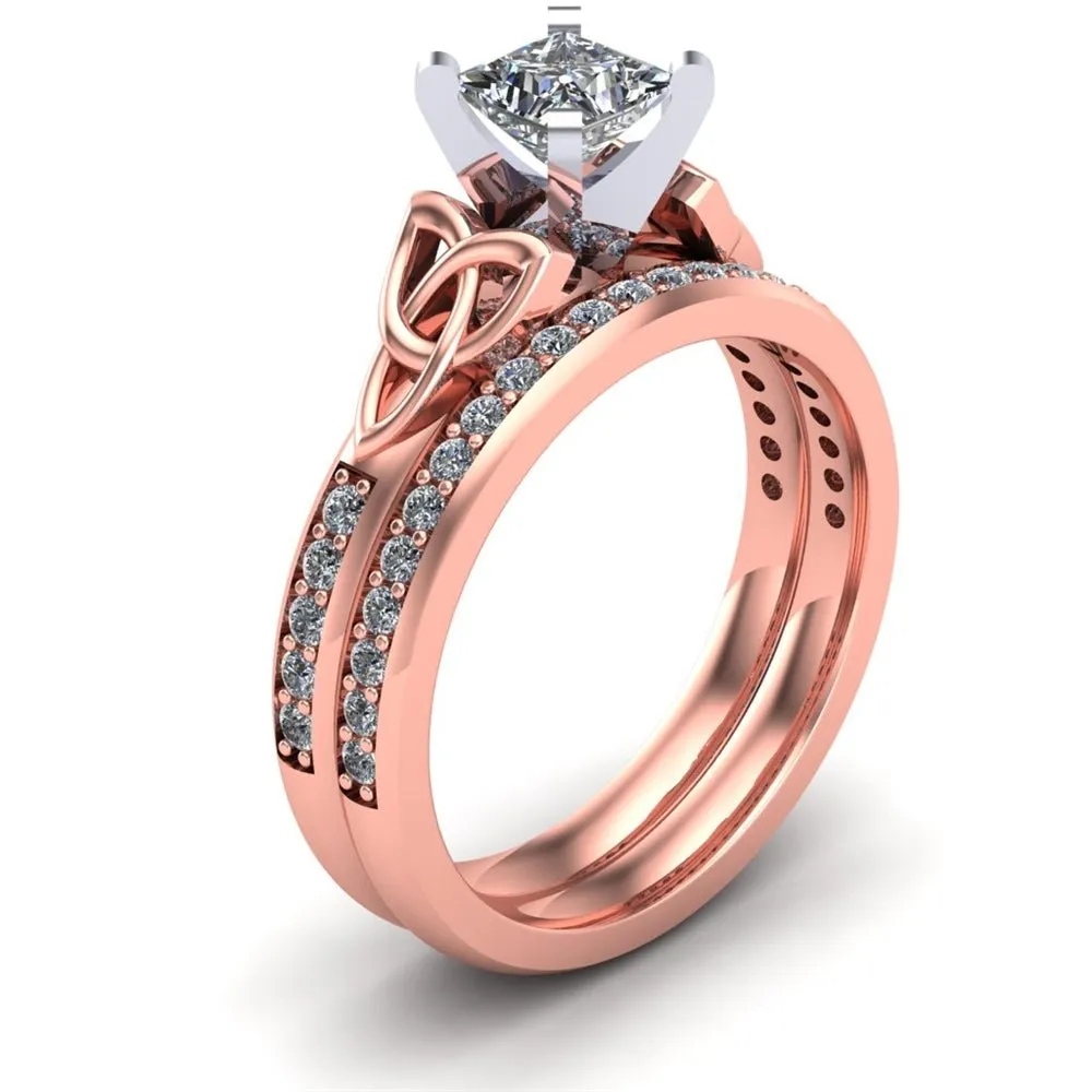 14K Rose Gold Celtic Bridal Set AYLIN-1S-SET-ROSE-PRINCESS