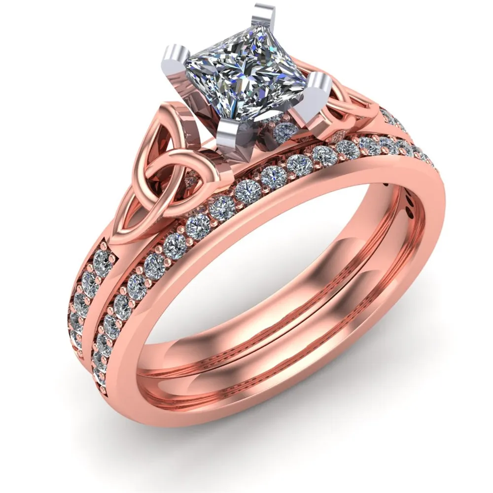 14K Rose Gold Celtic Bridal Set AYLIN-1S-SET-ROSE-PRINCESS