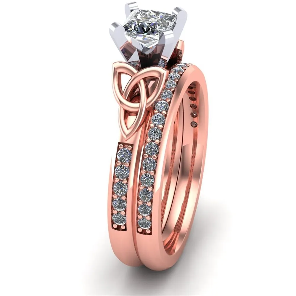 14K Rose Gold Celtic Bridal Set AYLIN-1S-SET-ROSE-PRINCESS