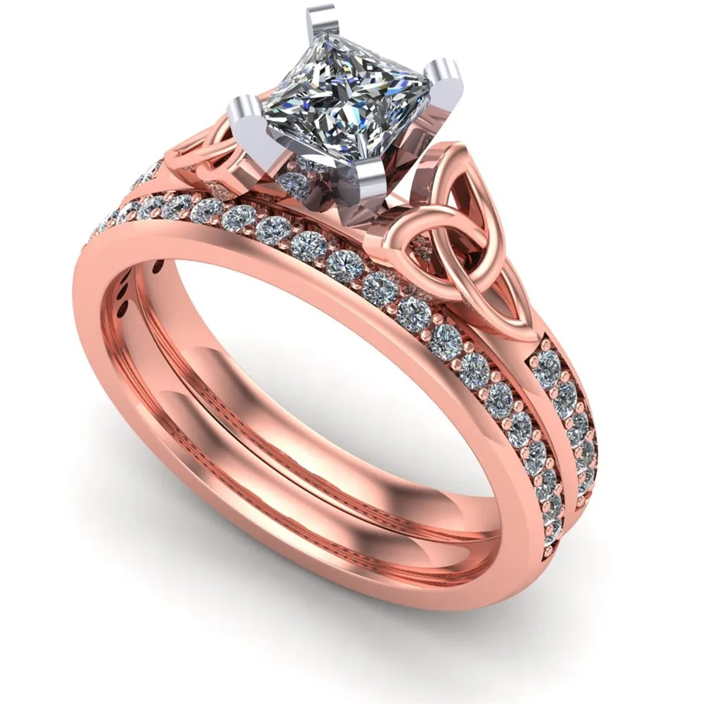 14K Rose Gold Celtic Bridal Set AYLIN-1S-SET-ROSE-PRINCESS