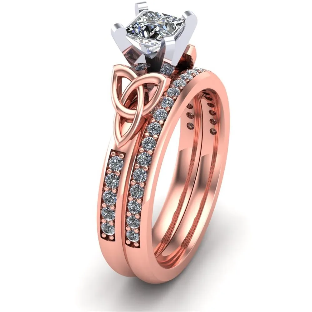 14K Rose Gold Celtic Bridal Set AYLIN-1S-SET-ROSE-PRINCESS