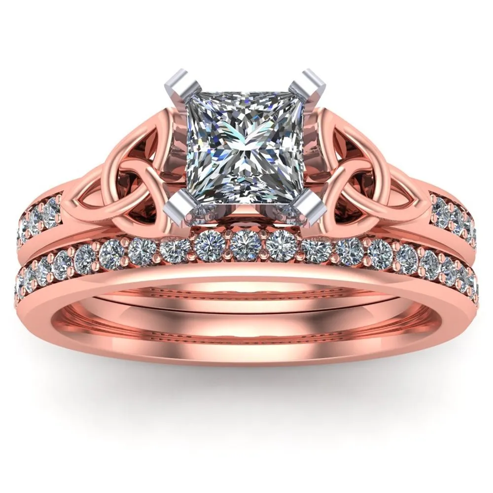 14K Rose Gold Celtic Bridal Set AYLIN-1S-SET-ROSE-PRINCESS
