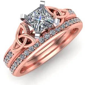 14K Rose Gold Celtic Bridal Set AYLIN-1S-SET-ROSE-PRINCESS