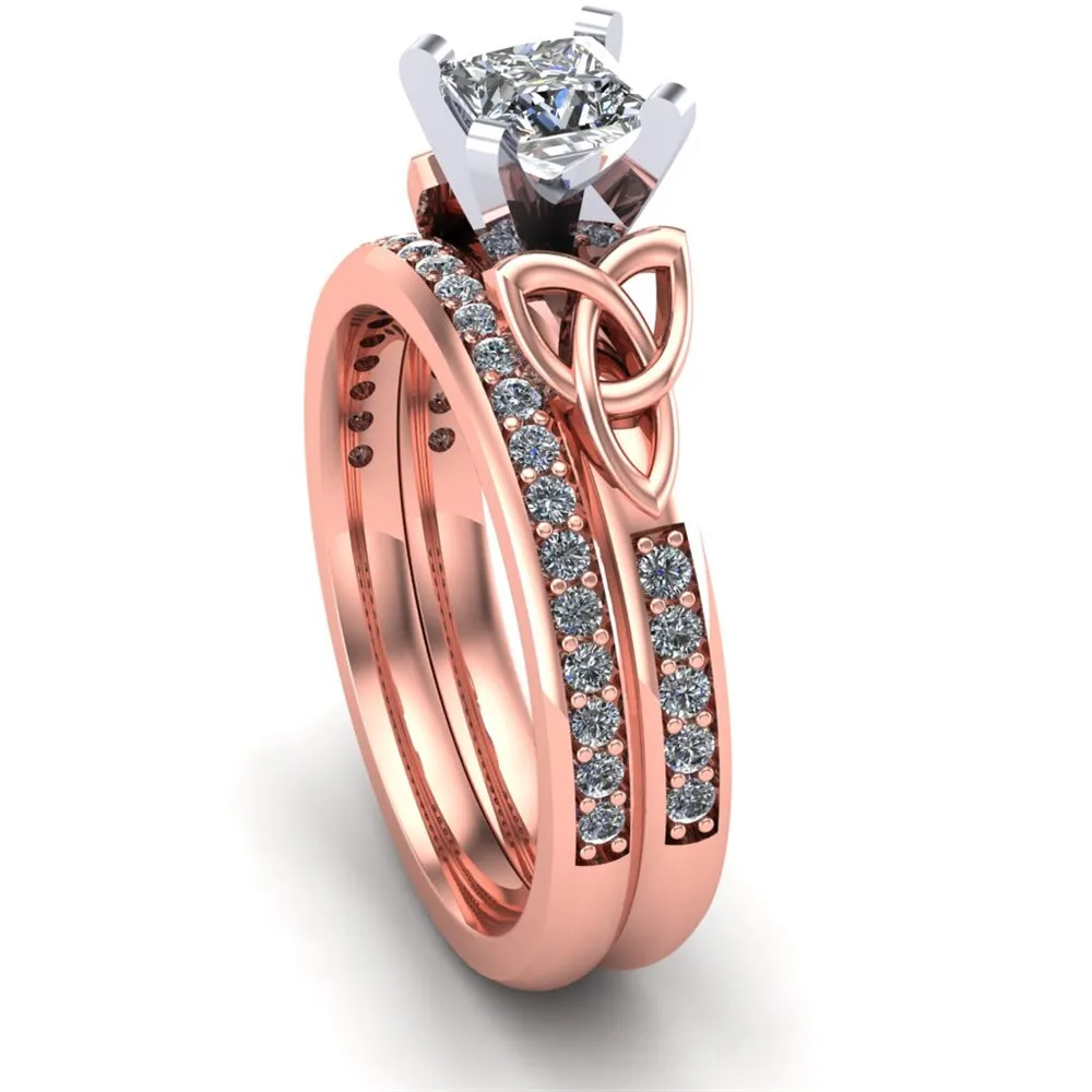 14K Rose Gold Celtic Bridal Set AYLIN-1S-SET-ROSE-PRINCESS