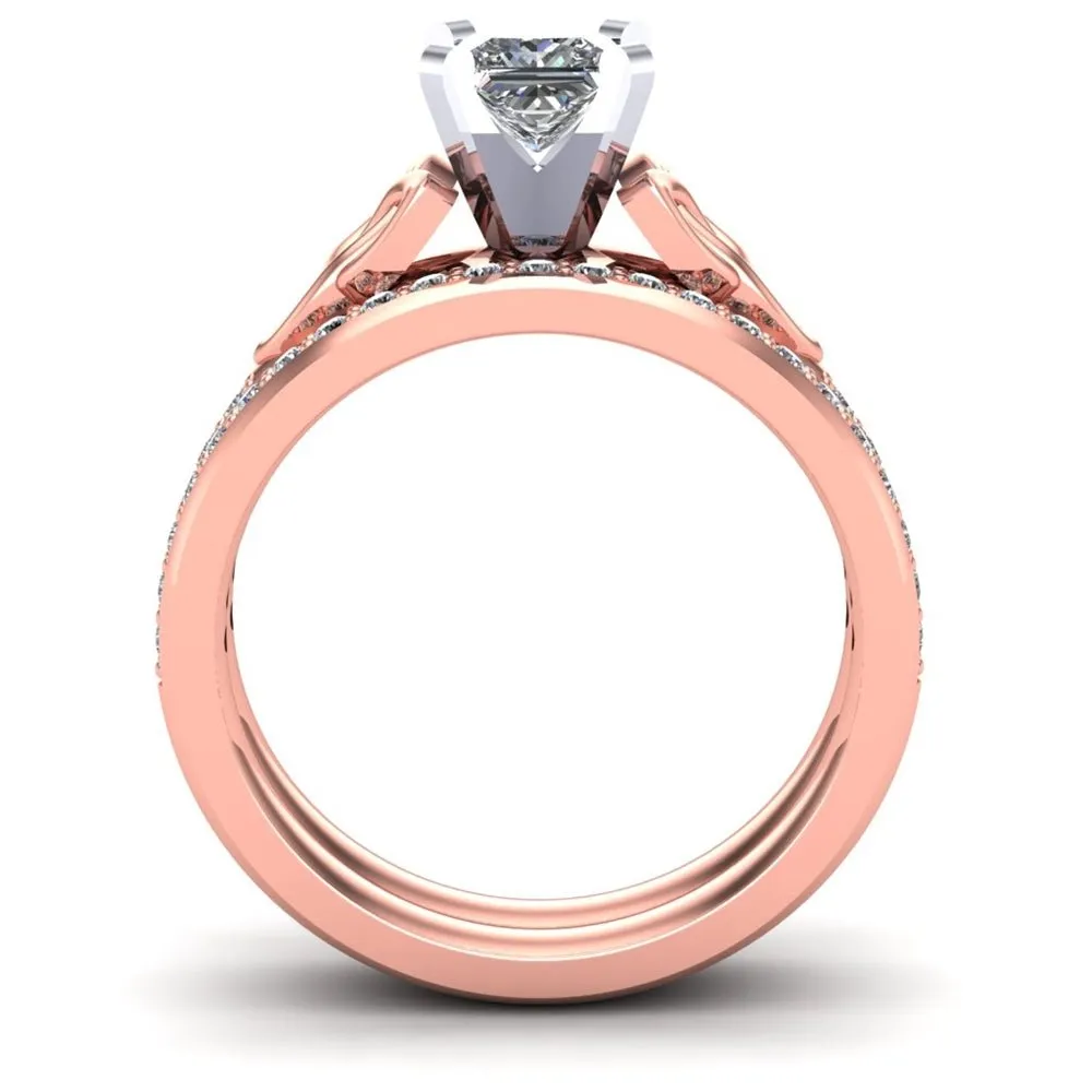 14K Rose Gold Celtic Bridal Set AYLIN-1S-SET-ROSE-PRINCESS