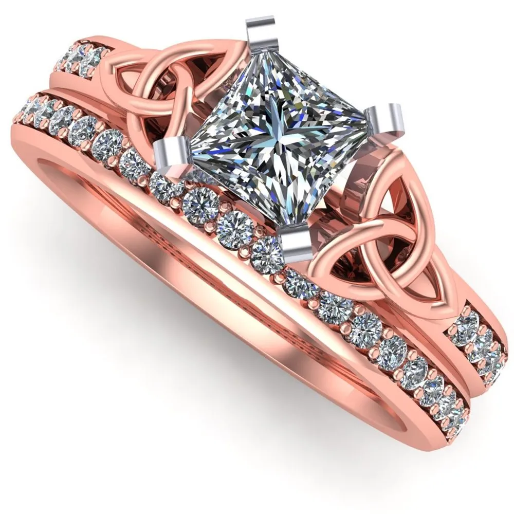 14K Rose Gold Celtic Bridal Set AYLIN-1S-SET-ROSE-PRINCESS