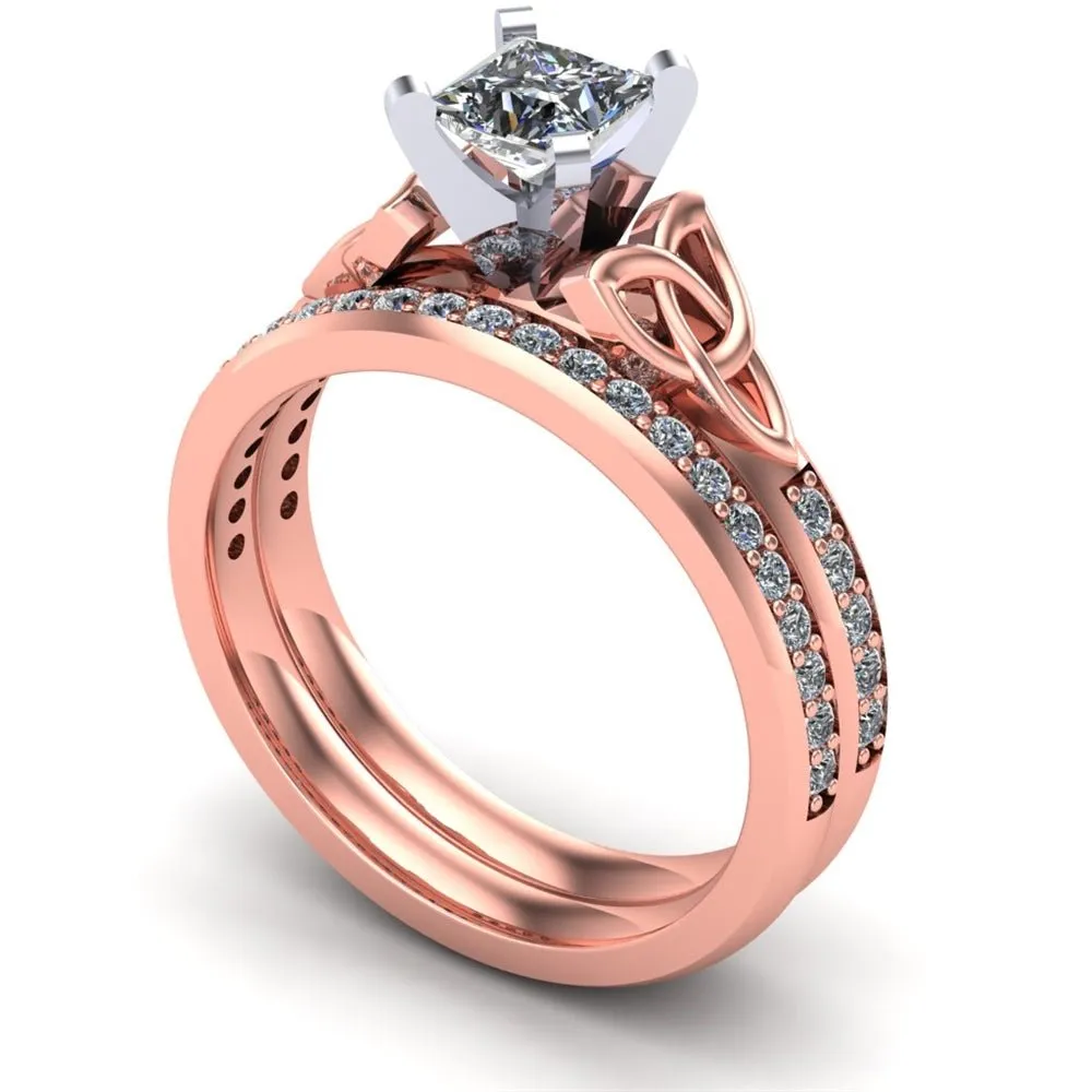 14K Rose Gold Celtic Bridal Set AYLIN-1S-SET-ROSE-PRINCESS
