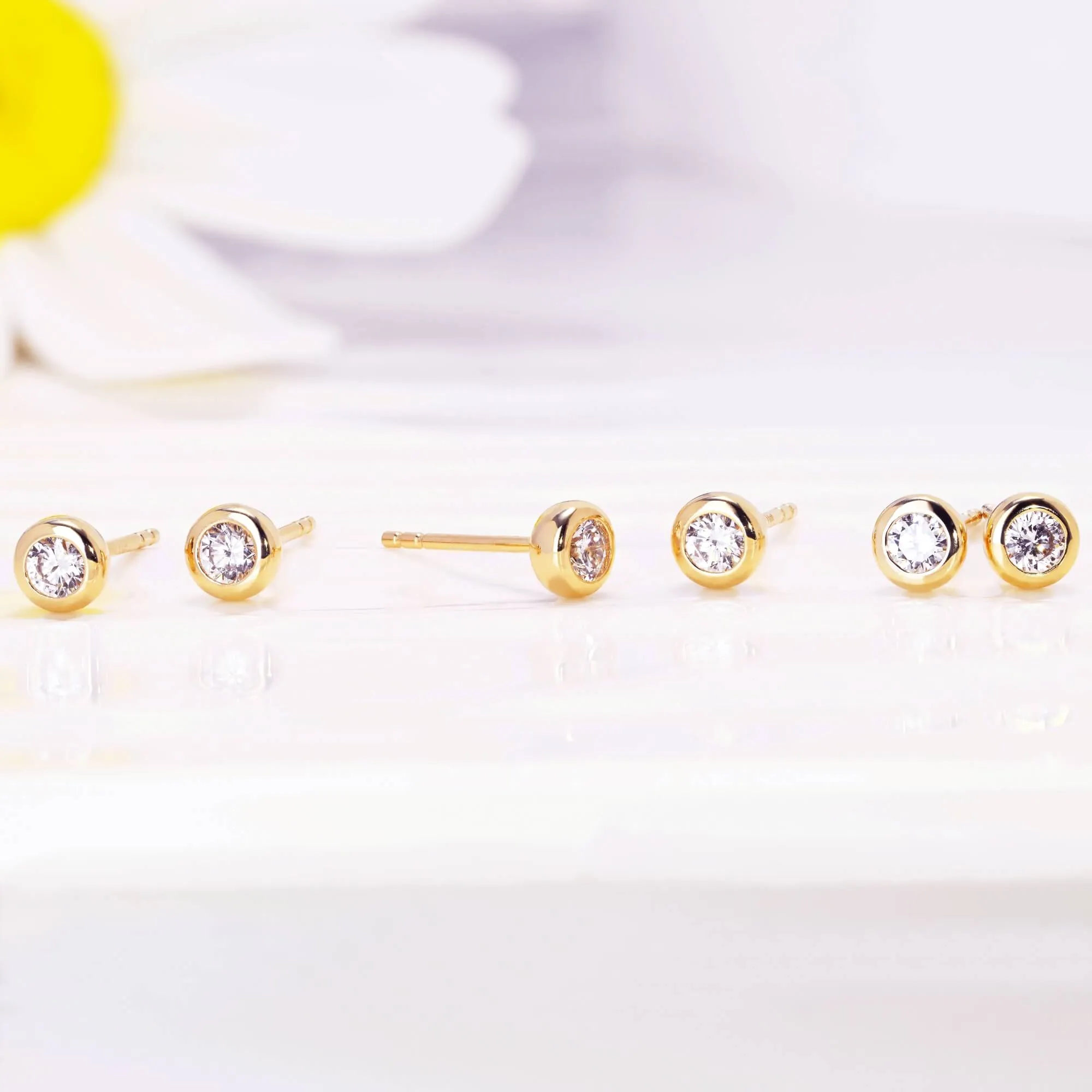 14k Solid Gold Lab Diamond Bubble Stud Earrings