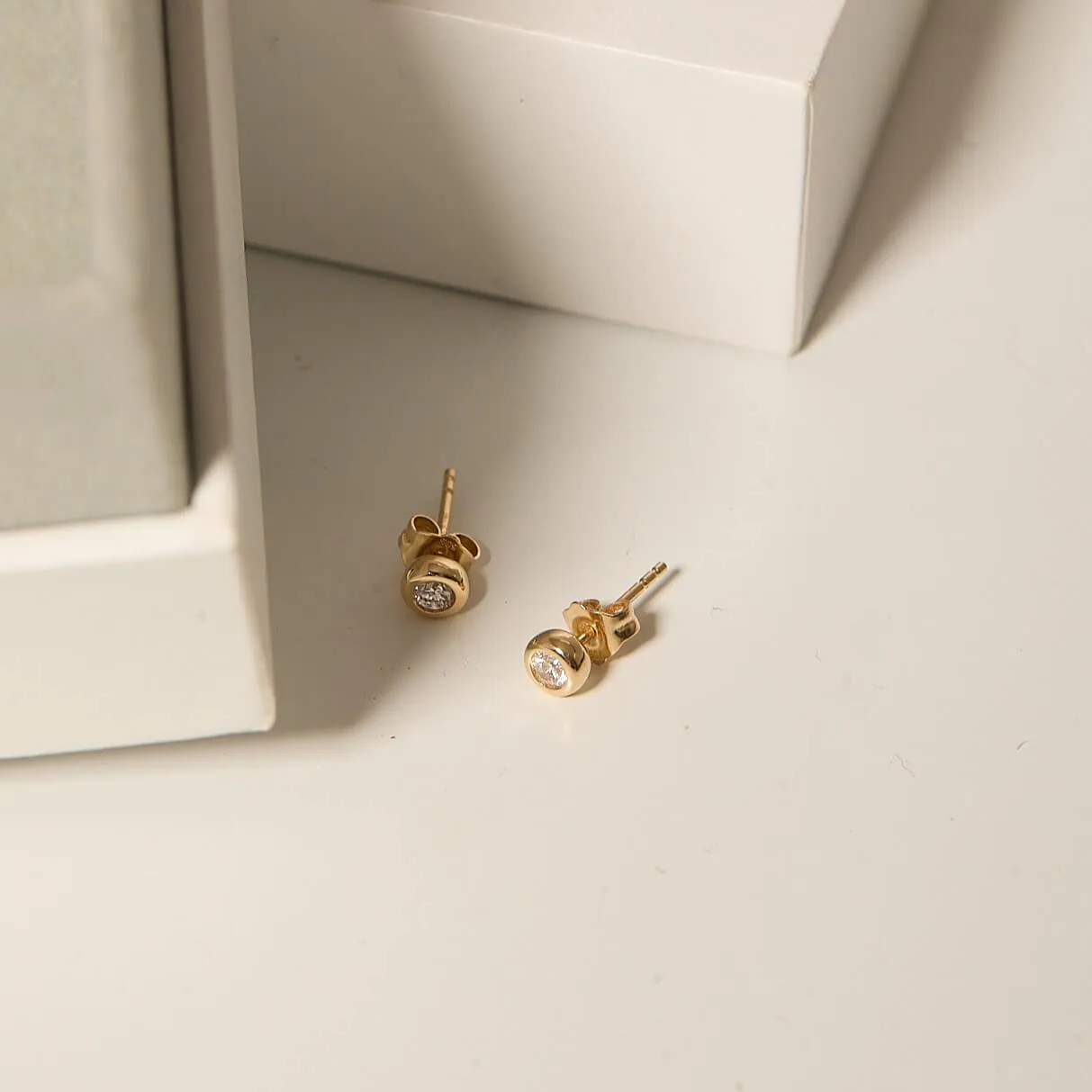 14k Solid Gold Lab Diamond Bubble Stud Earrings