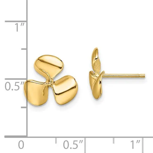 14K THREE BLADE PROPELLER W/CENTER BEAD POST EARRINGS / HP