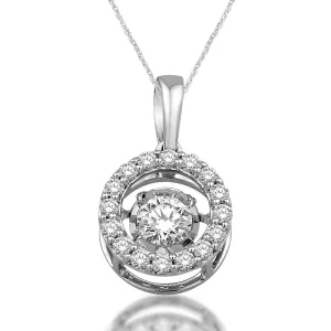 14K White Gold 1/3 Ct.Tw. Moving Diamond open circular frame Pendant