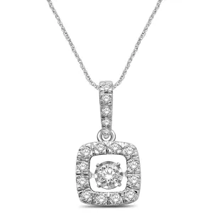 14K White Gold 5/8 Ct.Tw. Moving Diamond Square Frame Pendant