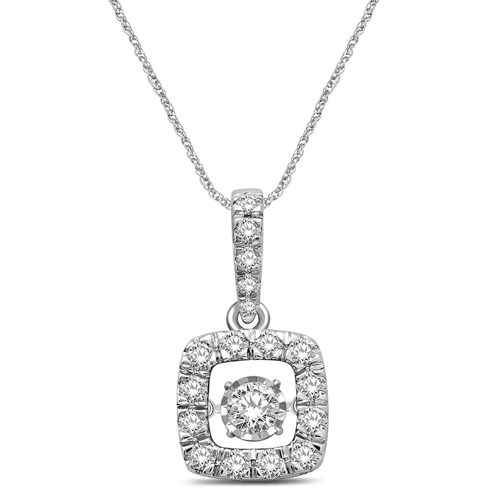 14K White Gold 5/8 Ct.Tw. Moving Diamond Square Frame Pendant