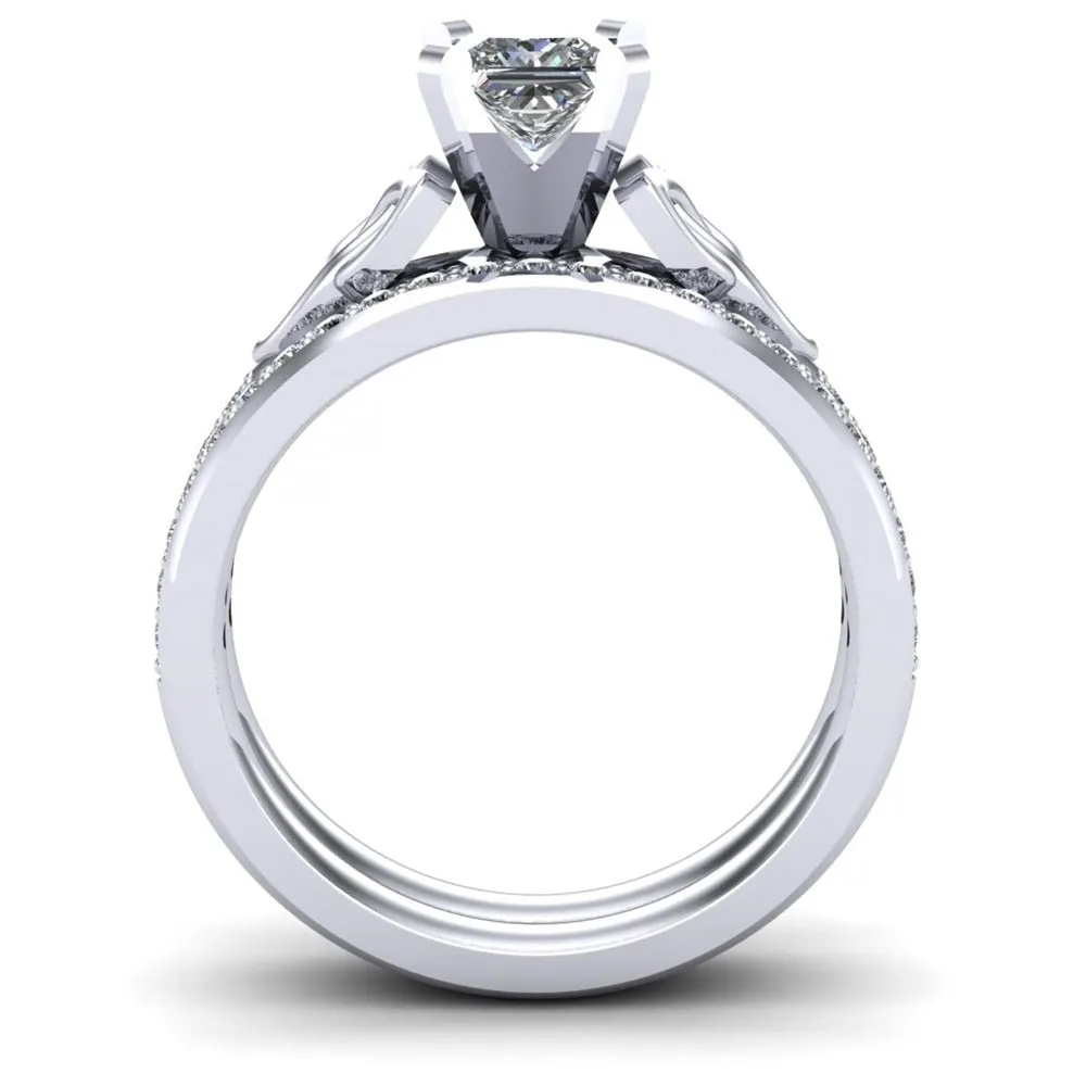 14K White Gold Celtic Bridal Set AYLIN-1S-SET-WHITE-PRINCESS
