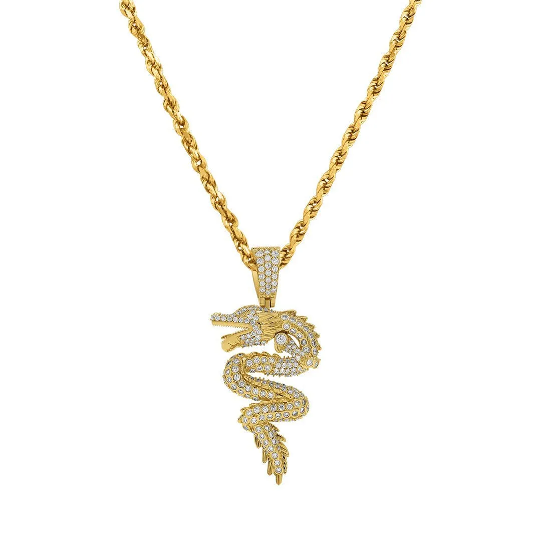 14k Yellow Gold  Dragon Pendant 1.6 CTW