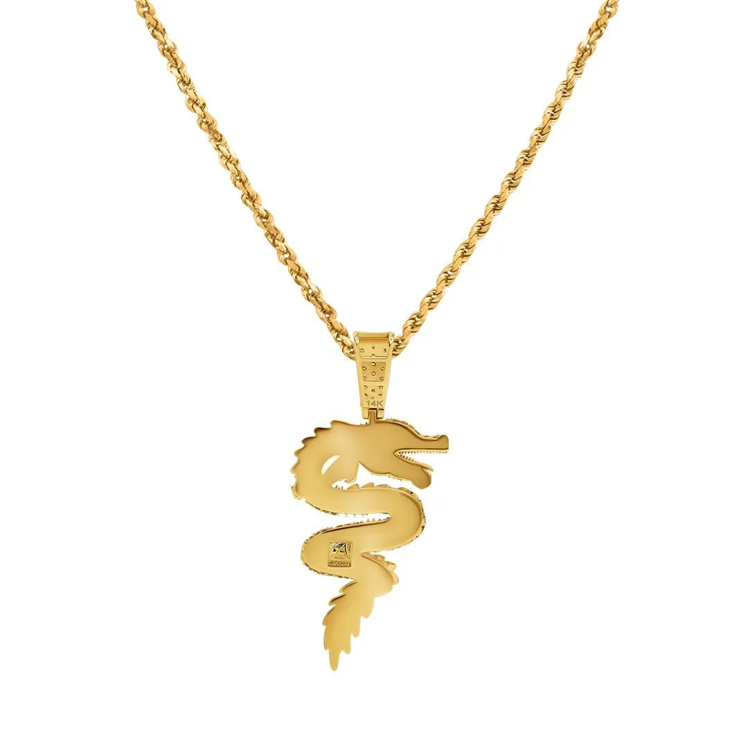 14k Yellow Gold  Dragon Pendant 1.6 CTW