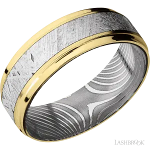 14K Yellow Gold with Satin , Polish Finish and Meteorite Inlay and Flattwist - 7MM