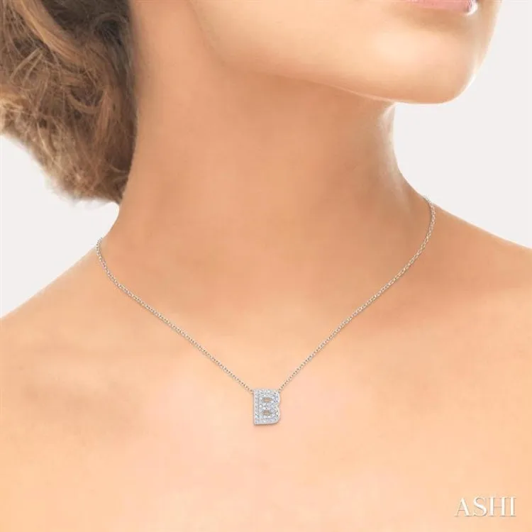 1/8 Ctw Bubble Accent Initial 'B' Round Cut Diamond Fashion Pendant With Chain in 10K White Gold